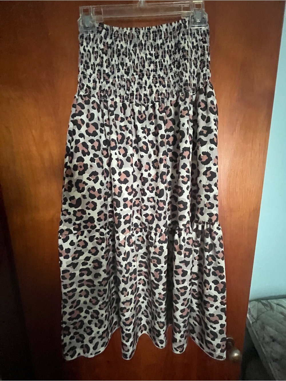 Smocked Waist Animal Print Maxi Skirt - Leopard Print